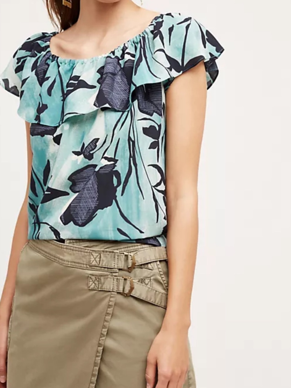 Anthropologie Maeve Islander Ruffle Off the Shoulder Top Size Medium